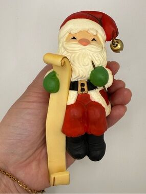 Vintage Santa Claus Ornament with List and Green Gifts Shelf Sitter